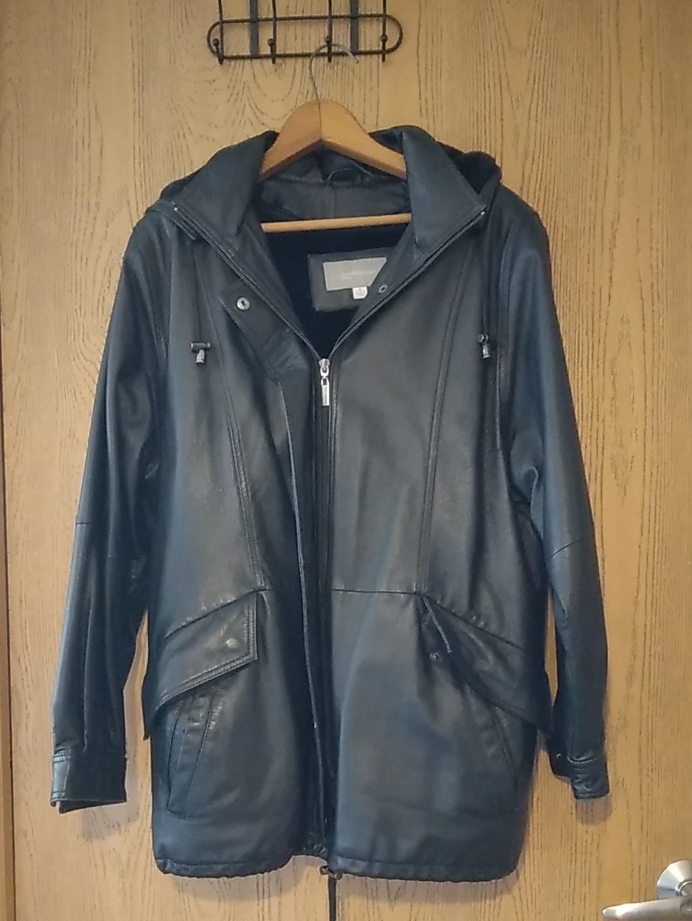 croft & barrow Y2K Black Leather Faux Fur Lined Coat